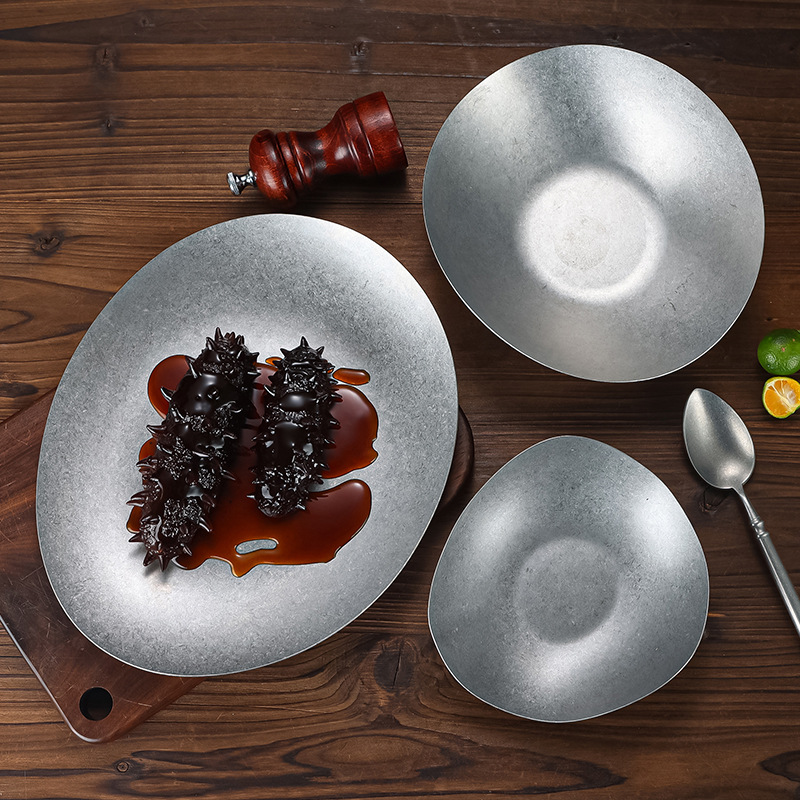Food Snacks Restaurant - Düzensiz Paslanmaz Çelik Yemek Tabağı Aperatif